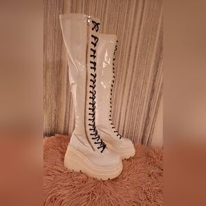 Demonia shaker-374 white hologram patent leather platform rave boots Size 9